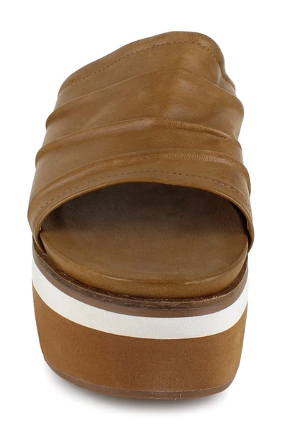 National Comfort Scrunched Platform Slide Sandal In Tan Leather
