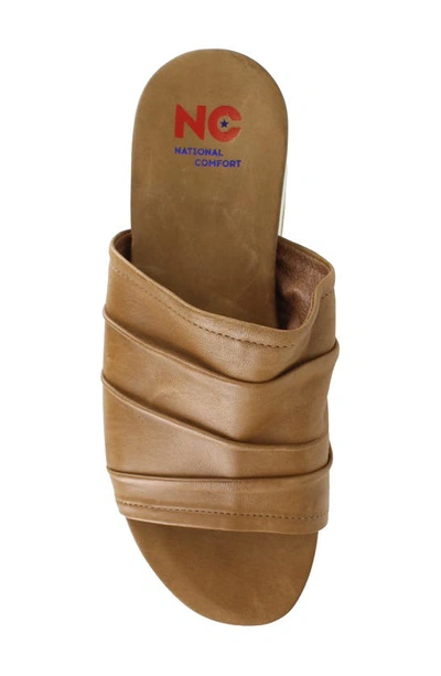 National Comfort Scrunched Platform Slide Sandal In Tan Leather