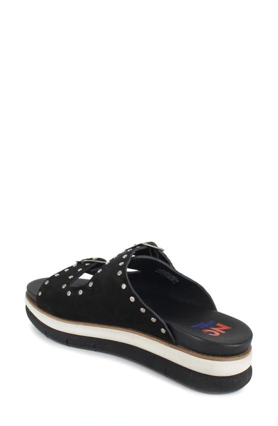 National Comfort Studded Platform Slide Sandal In Black Leather
