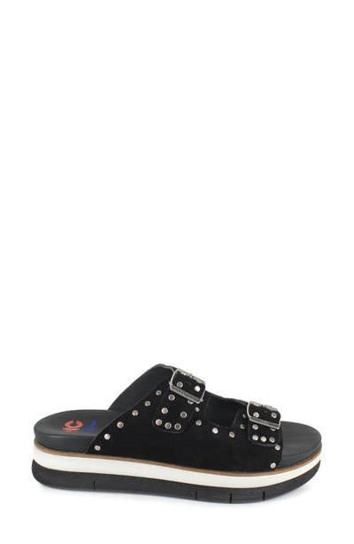 National Comfort Studded Platform Slide Sandal In Black Leather