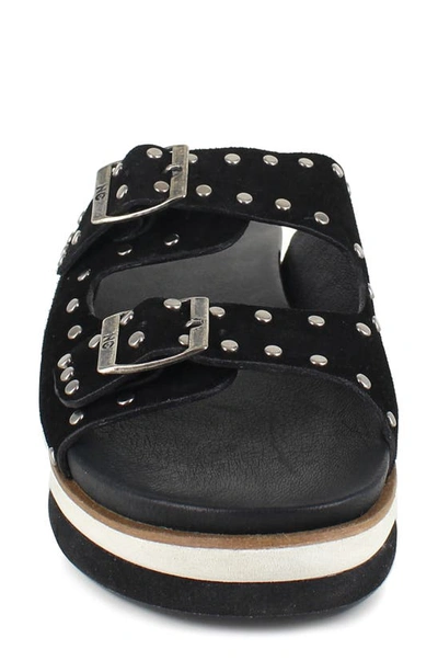 National Comfort Studded Platform Slide Sandal In Black Leather