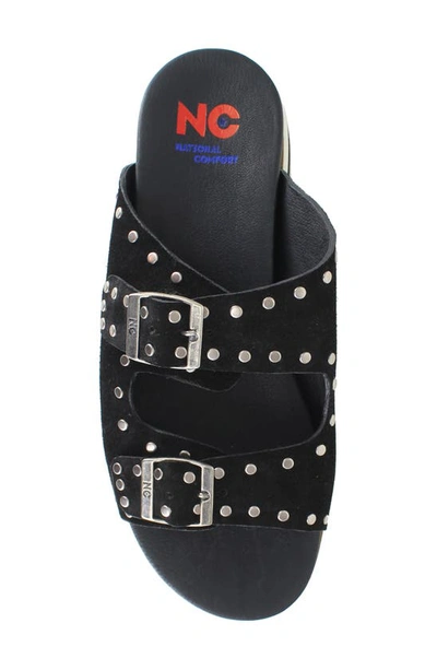 National Comfort Studded Platform Slide Sandal In Black Leather