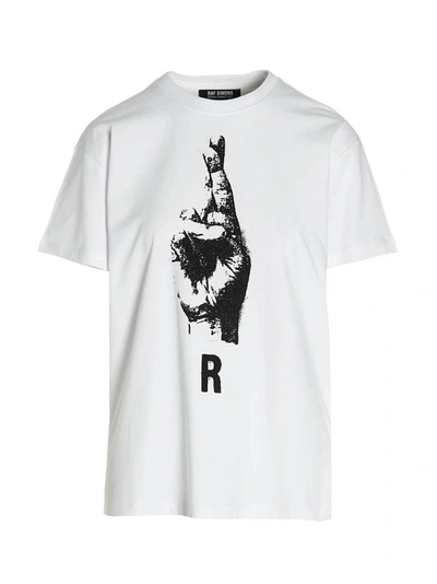 Shop Raf Simons T-shirt 'r Hand Sign' In White/black