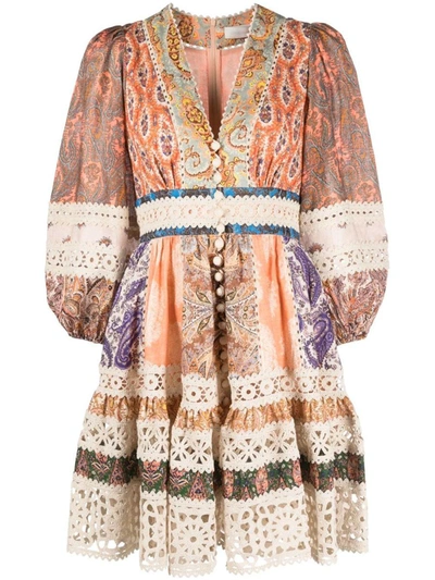 Shop Zimmermann Devi Linen Dress In Multicolour