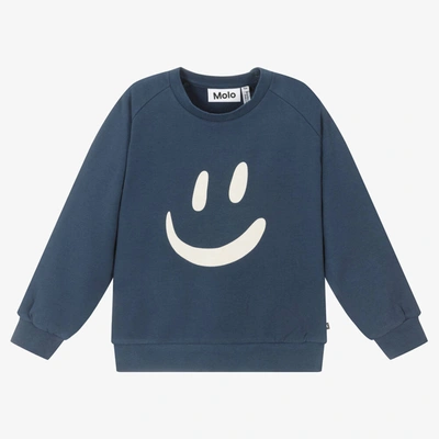 Shop Molo Navy Blue Organic Cotton Smile Sweatshirt