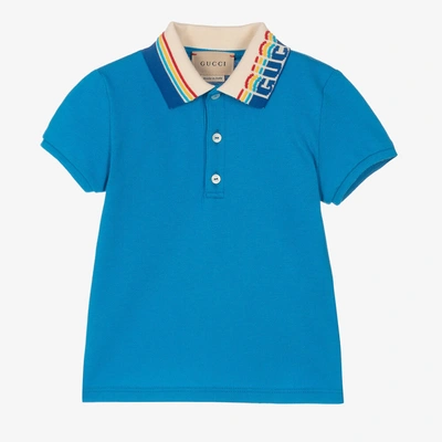 Shop Gucci Baby Boys Blue Cotton Polo Shirt