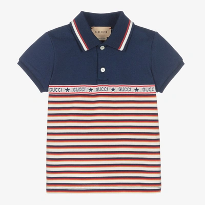 Shop Gucci Baby Boys Blue Cotton Striped Polo Shirt