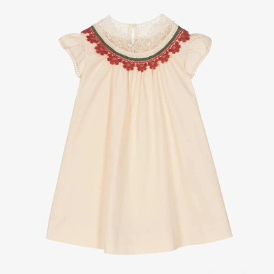 Shop Gucci Baby Girls Ivory Cotton Collared Dress