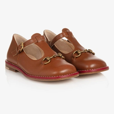 Shop Gucci Brown Leather T-bar Baby Shoes