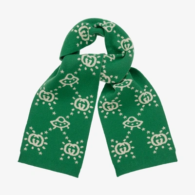 Shop Gucci Boys Green Ufo Wool Knit Scarf (145cm)