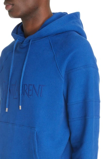 Shop Saint Laurent Colorblock Cotton Hoodie In Bleu