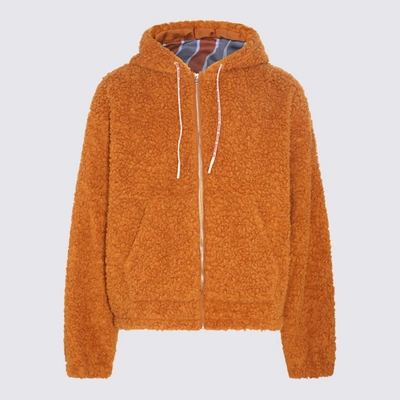 Marni Logo-print-drawstring Faux-fur Jacket In Rust