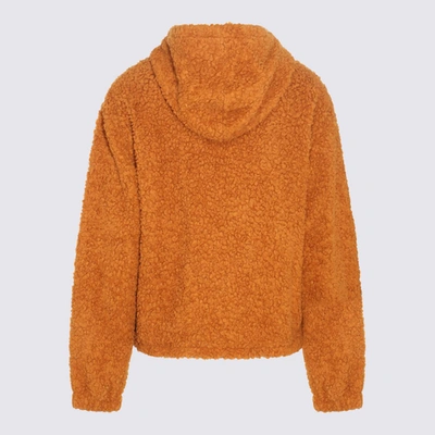 Marni Logo-print-drawstring Faux-fur Jacket In Rust