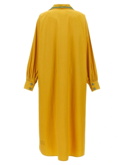 Fortela Gala Beaded Blouson-sleeve Maxi Shirtdress In Yellow