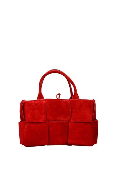 Shop Bottega Veneta Handbags Arco Tote Suede Red Dark Red