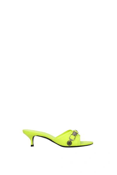 Shop Balenciaga Sandals Cagole Leather Yellow Fluo Yellow