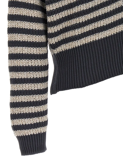 Shop Brunello Cucinelli Sequin Striped Cardigan Sweater, Cardigans Multicolor