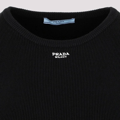 Shop Prada Cotton Sweater With Embroidered Logo In Black
