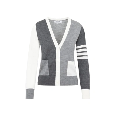 Shop Thom Browne Fun Mix V Neck Cardigan Sweater In Grey