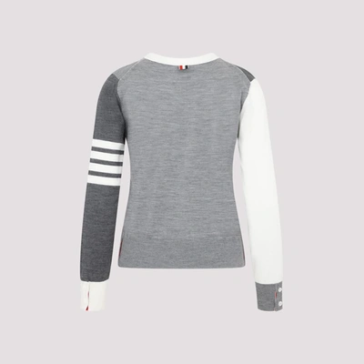 Shop Thom Browne Fun Mix V Neck Cardigan Sweater In Grey