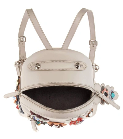 Shop Fendi Embellished Leather Backpack In Grey Powder Multicolour Palladium