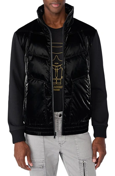 Shop Karl Lagerfeld Quilted Mixed Media Jacket In Black