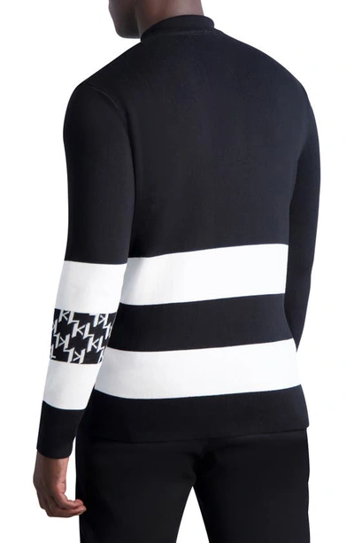 Shop Karl Lagerfeld Stripe Mock Neck Sweater In Black/ White