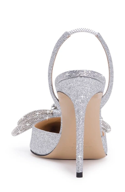 Shop Mach & Mach Double Bow Glitter Pointed Toe Slingback Pump In Silver