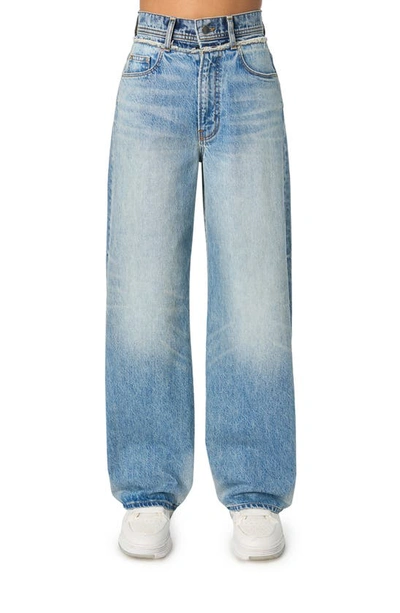Shop Amiri Double Waistband Wide Leg Jeans In Vintage Indigo-ita Rigid Denim