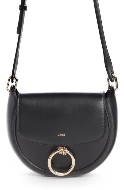 Shop Chloé Small Arlene Leather Crossbody Saddle Bag In Black 001