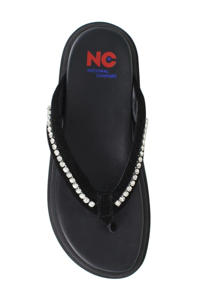 Shop National Comfort Kayra Crystal Flip Flop In Black Suede