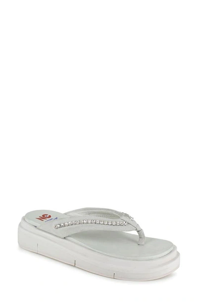 Shop National Comfort Kayra Crystal Flip Flop In Ice White Suede