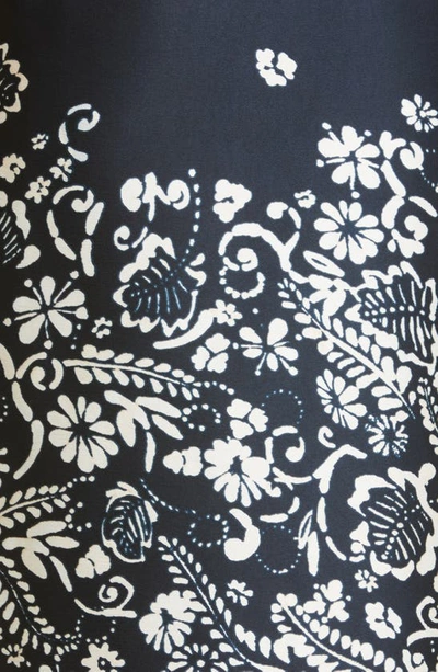 Shop Donna Karan Border Print Satin Slipdress In Navy/ White