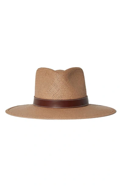 Shop Janessa Leone Halston Straw Fedora Hat In Sand