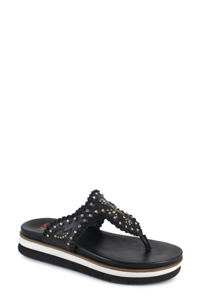 Shop National Comfort Kamara Crystal Embellished Platform Flip Flop In Black Leather