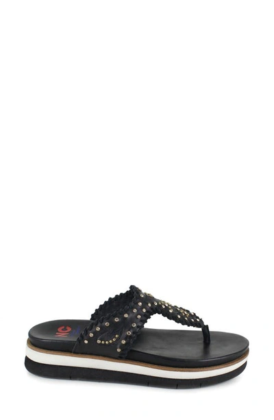 National Comfort Crystal Embellished Platform Flip Flop In Black Leather