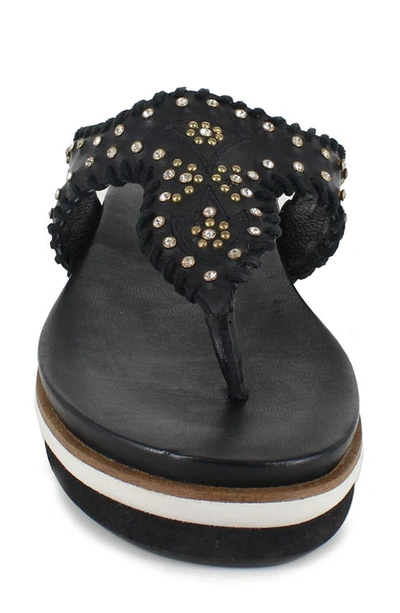 National Comfort Crystal Embellished Platform Flip Flop In Black Leather