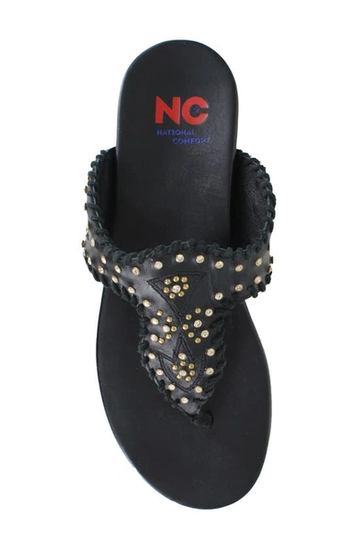 Shop National Comfort Kamara Crystal Embellished Platform Flip Flop In Black Leather