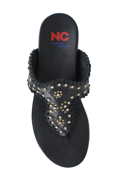 National Comfort Crystal Embellished Platform Flip Flop In Black Leather