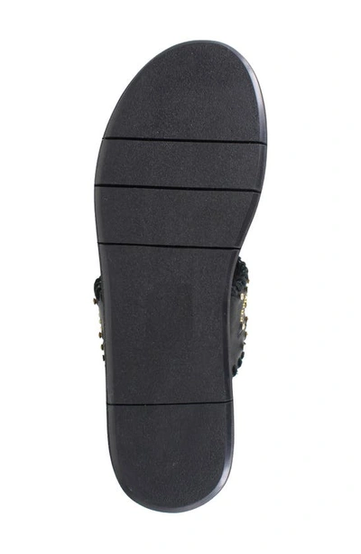National Comfort Crystal Embellished Platform Flip Flop In Black Leather