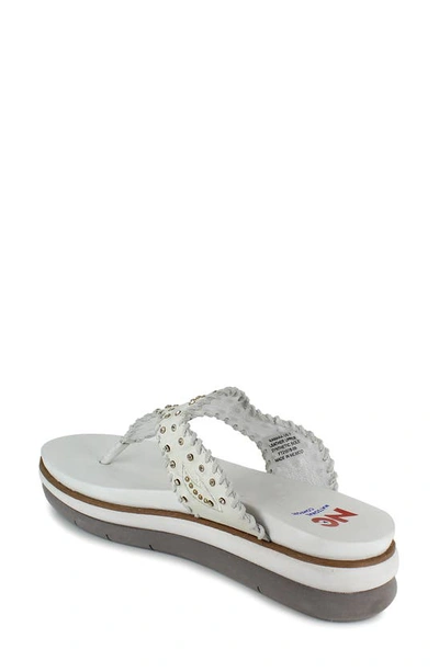 National Comfort Crystal Embellished Platform Flip Flop In Ice White Suede