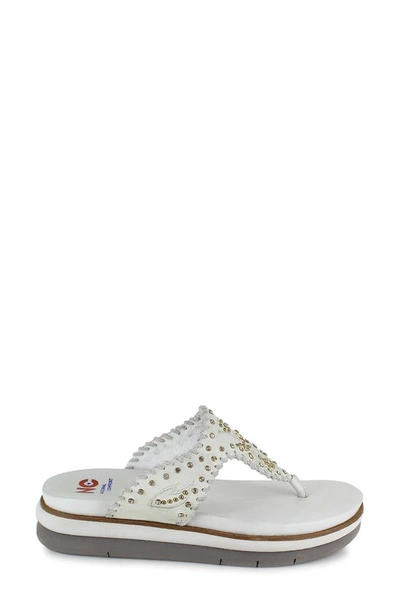 National Comfort Crystal Embellished Platform Flip Flop In Ice White Suede