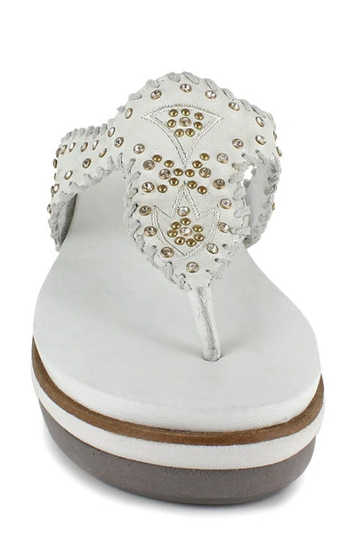 National Comfort Crystal Embellished Platform Flip Flop In Ice White Suede