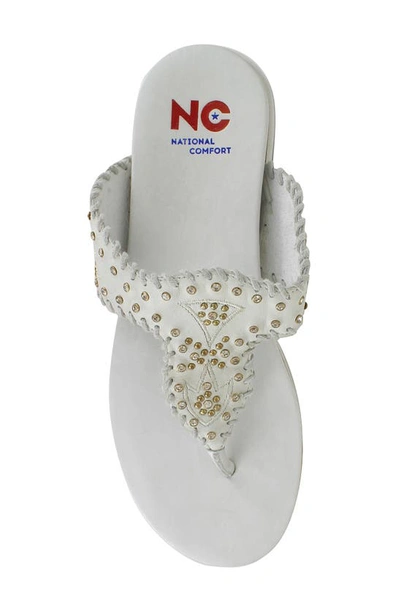 National Comfort Crystal Embellished Platform Flip Flop In Ice White Suede