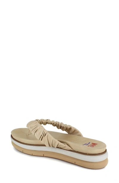 National Comfort Scrunched Platform Flip Flop In Tan Leather