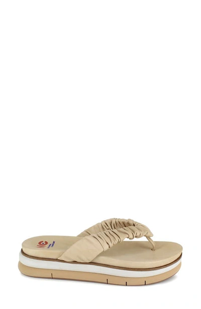 National Comfort Scrunched Platform Flip Flop In Tan Leather