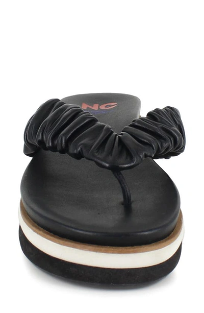 National Comfort Scrunched Platform Flip Flop In Black Leather