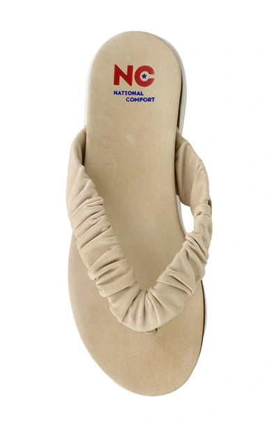 National Comfort Scrunched Platform Flip Flop In Tan Leather