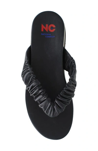 National Comfort Scrunched Platform Flip Flop In Black Leather