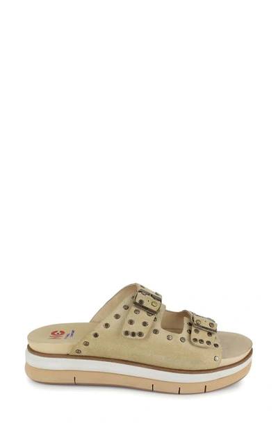 National Comfort Studded Platform Slide Sandal In Tan Leather